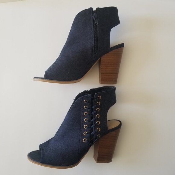 C est  1946 Blue Denim Lace Up Peep Toe Block Heels size 9 - Picture 3 of 4